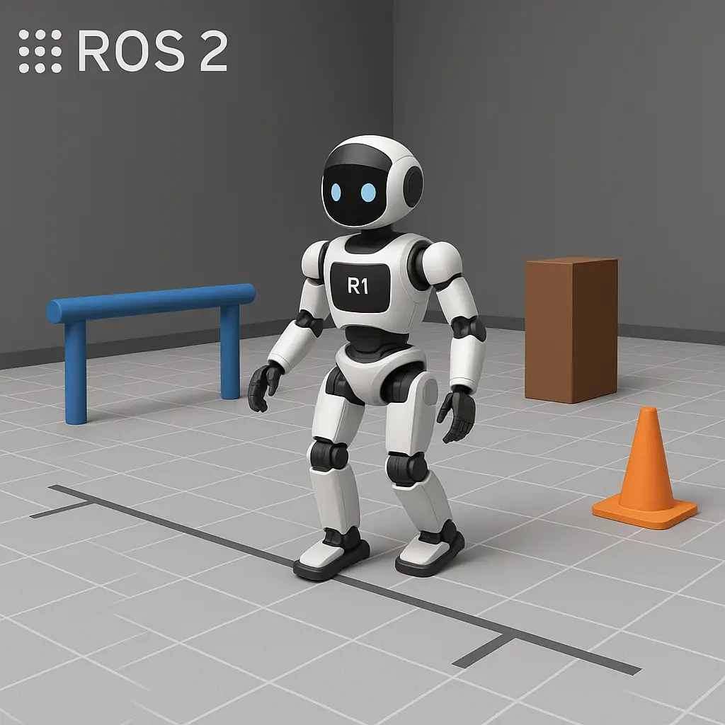 Simulación ROS2 del robot humanoide Unitree R1 en entorno de pruebas